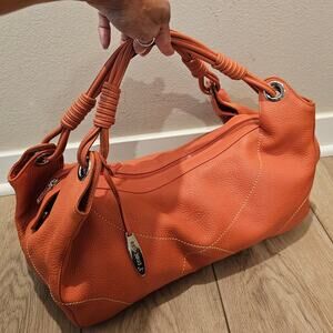 Petusco Orange Pebble Leather Hobo Shoulder Bag